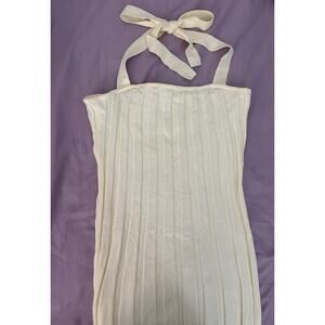 GLNEGE Cream Ribbed Halter Neck Tie Maxi Dress Size XL NWT